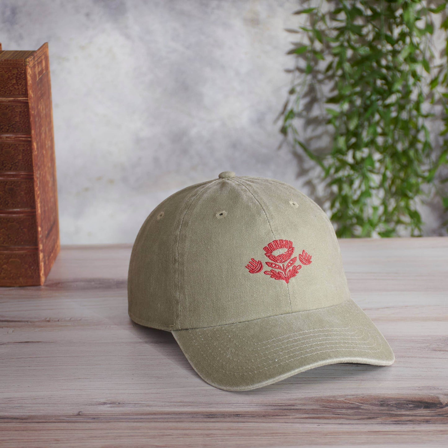 Red Folk Floral Embroidered Baseball Cap - Great Lakes Girls, Ltd.