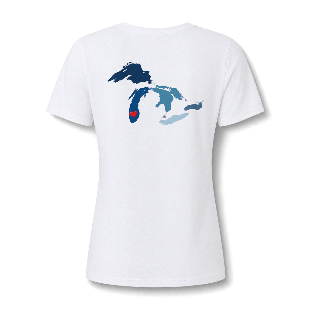 Great Lakes Girls V-Neck Tee — Lake Michigan Heart