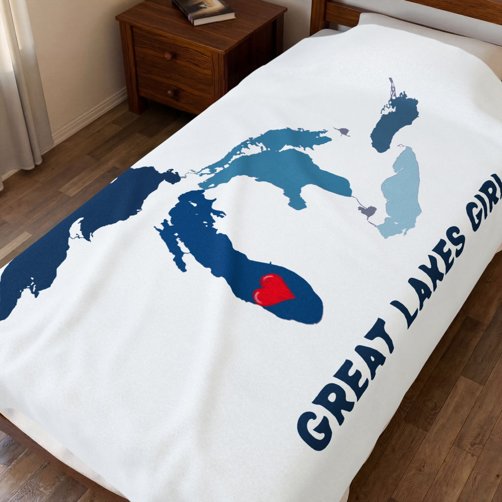 Lake Michigan Heart & Map Cozy Throw - Velveteen Plush Blanket