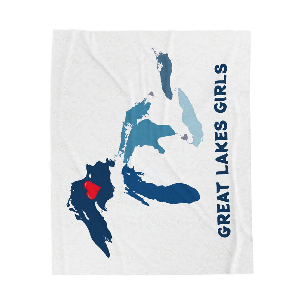 Lake Superior Heart & Map Cozy Throw - Velveteen Plush Blanket