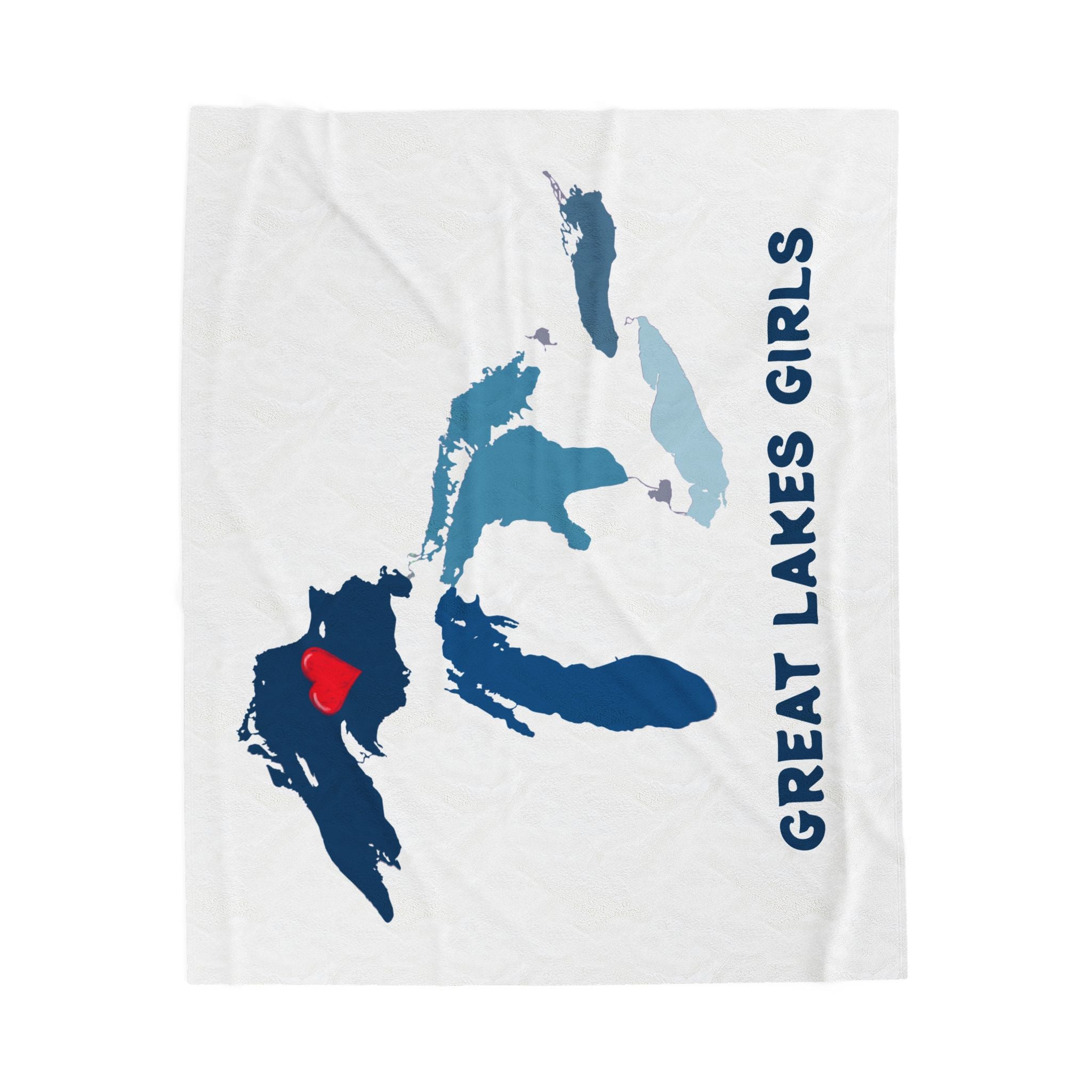 Lake Superior Heart & Map Cozy Throw - Velveteen Plush Blanket