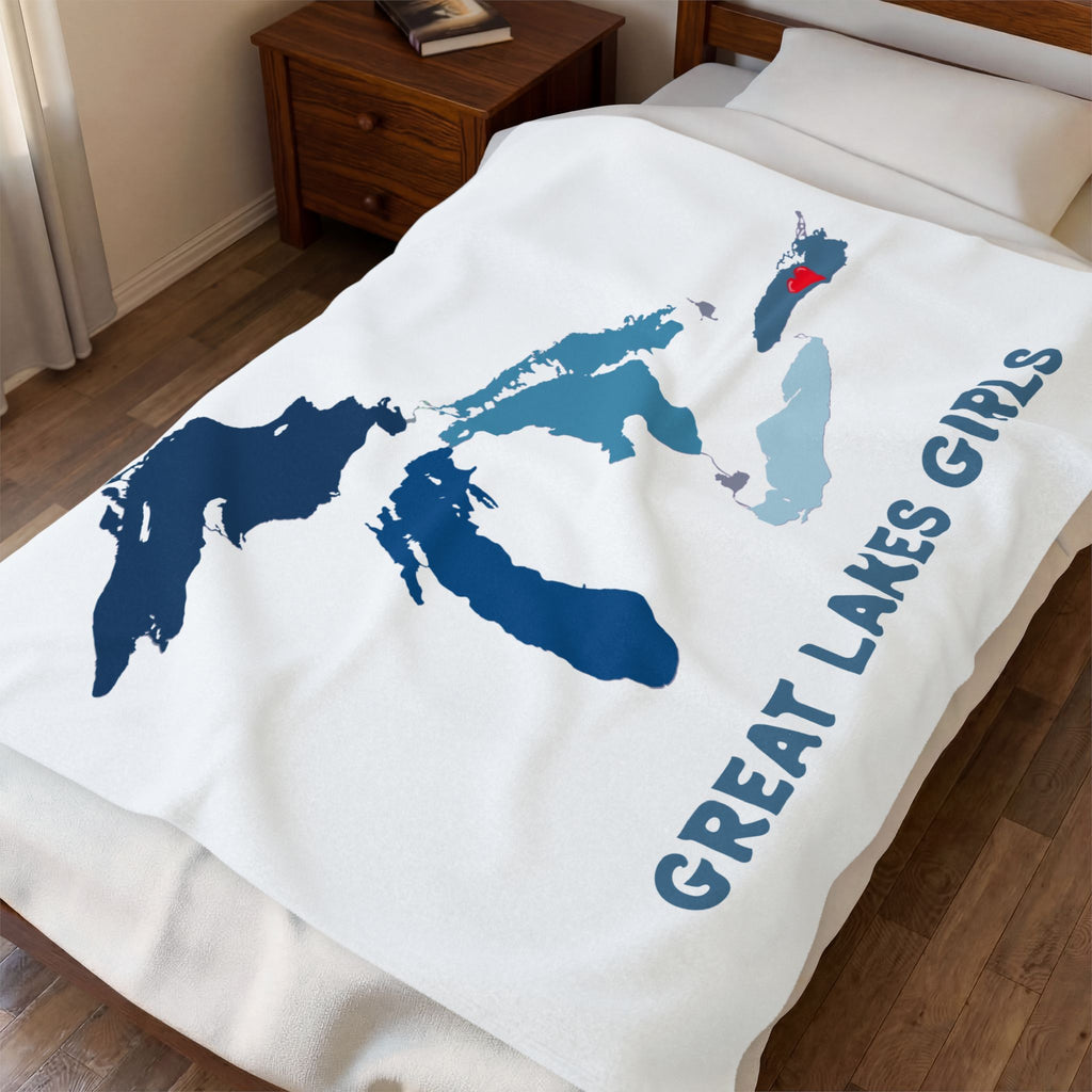 Lake Ontario Heart & Map Cozy Throw - Velveteen Plush Blanket