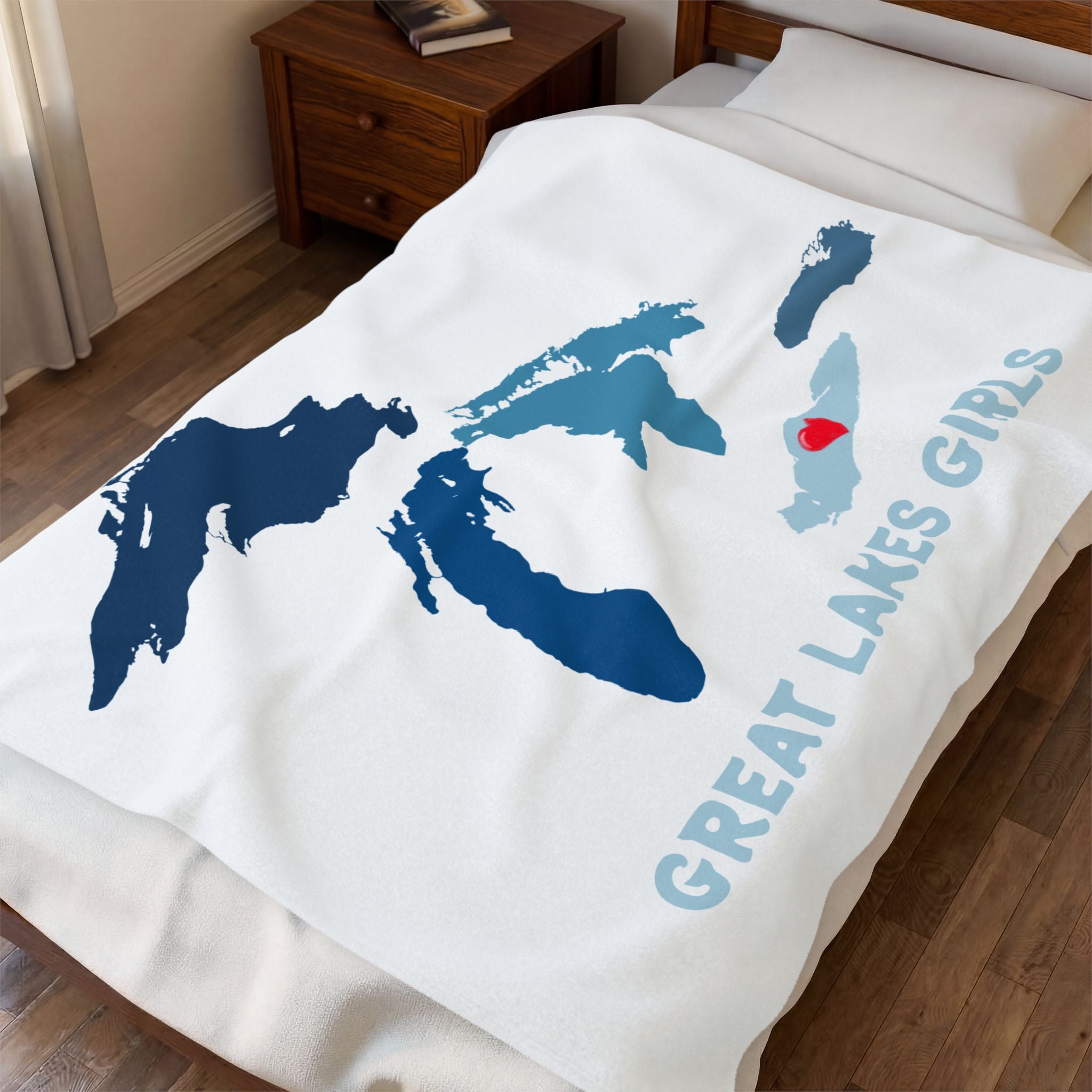 Lake Erie Heart & Map Cozy Throw - Velveteen Plush Blanket