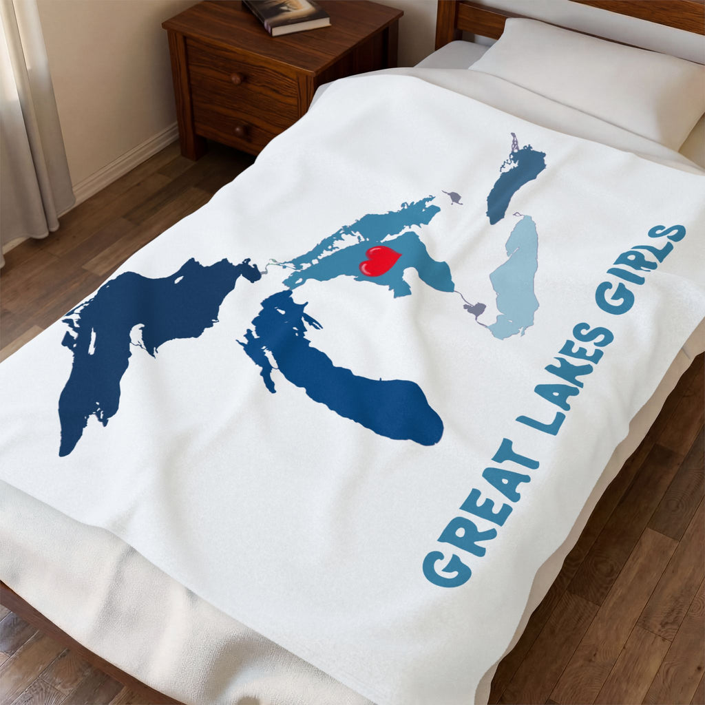 Lake Huron Heart & Map Cozy Throw - Velveteen Plush Blanket