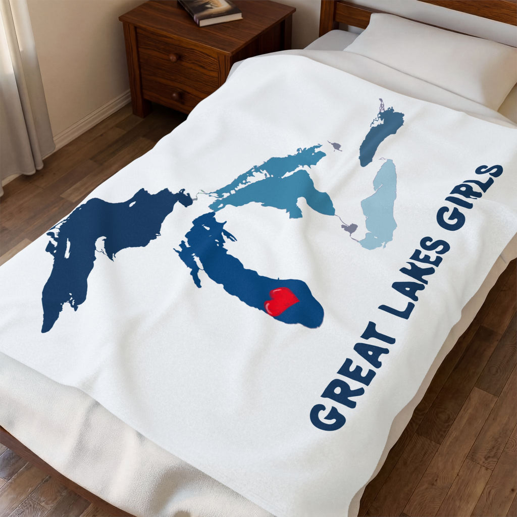 Lake Michigan Heart & Map Cozy Throw - Velveteen Plush Blanket