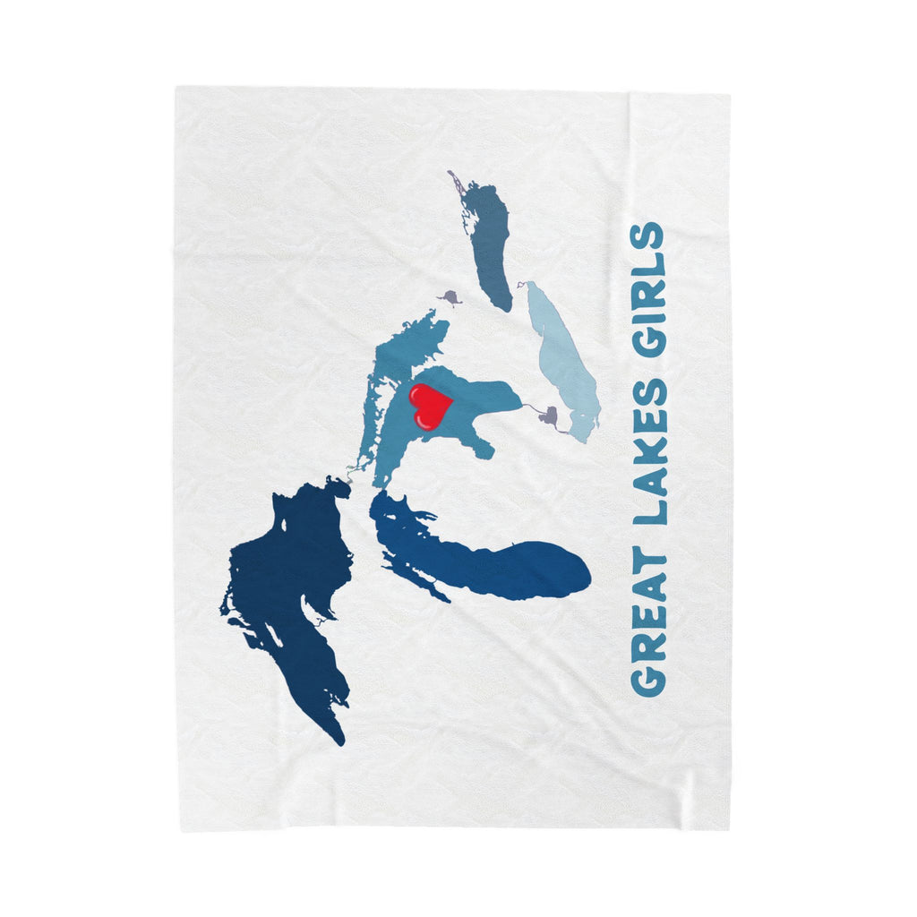 Lake Huron Heart & Map Cozy Throw - Velveteen Plush Blanket