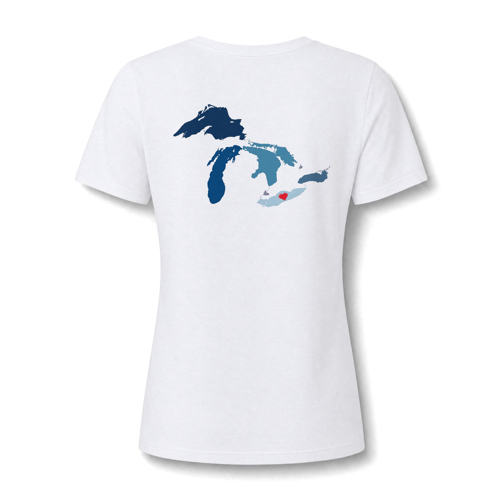Great Lakes Girls V-Neck Tee — Lake Erie Heart