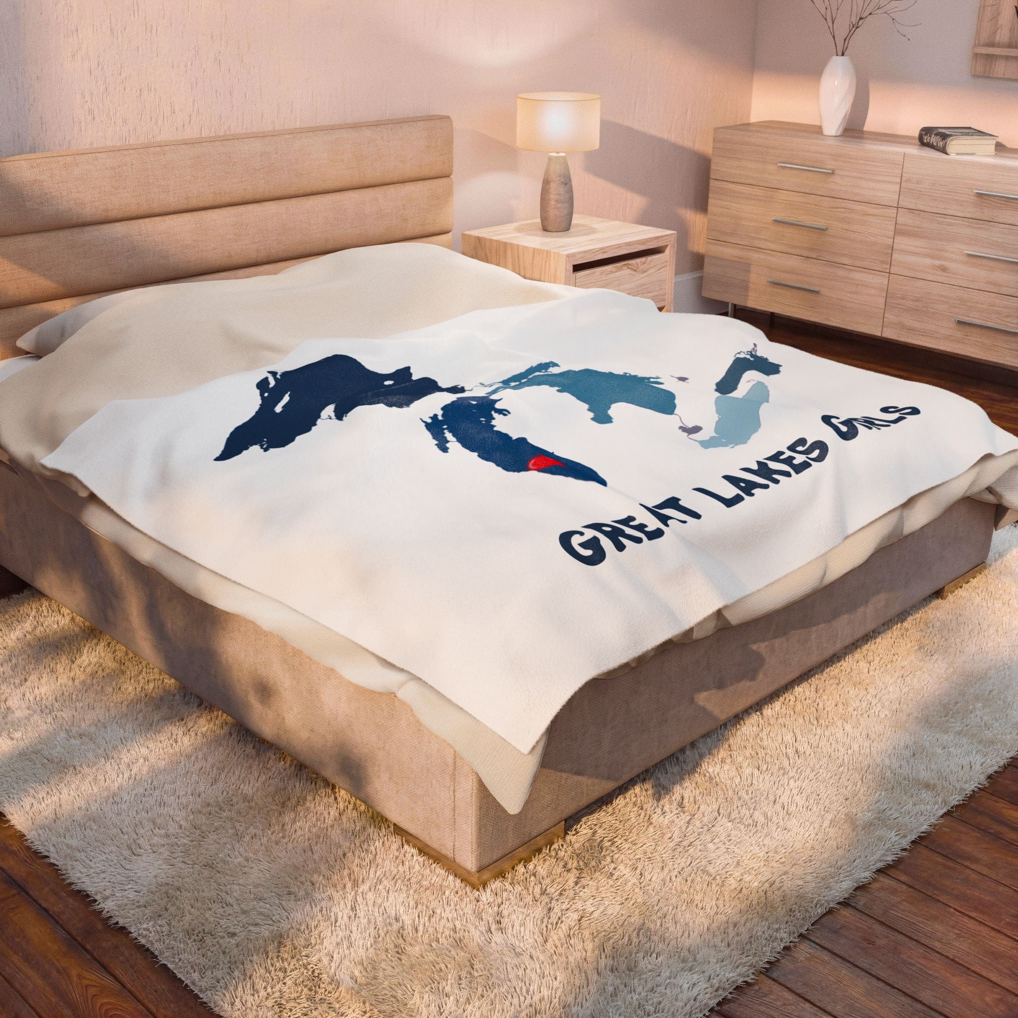 Lake Michigan Heart & Map Cozy Throw - Velveteen Plush Blanket