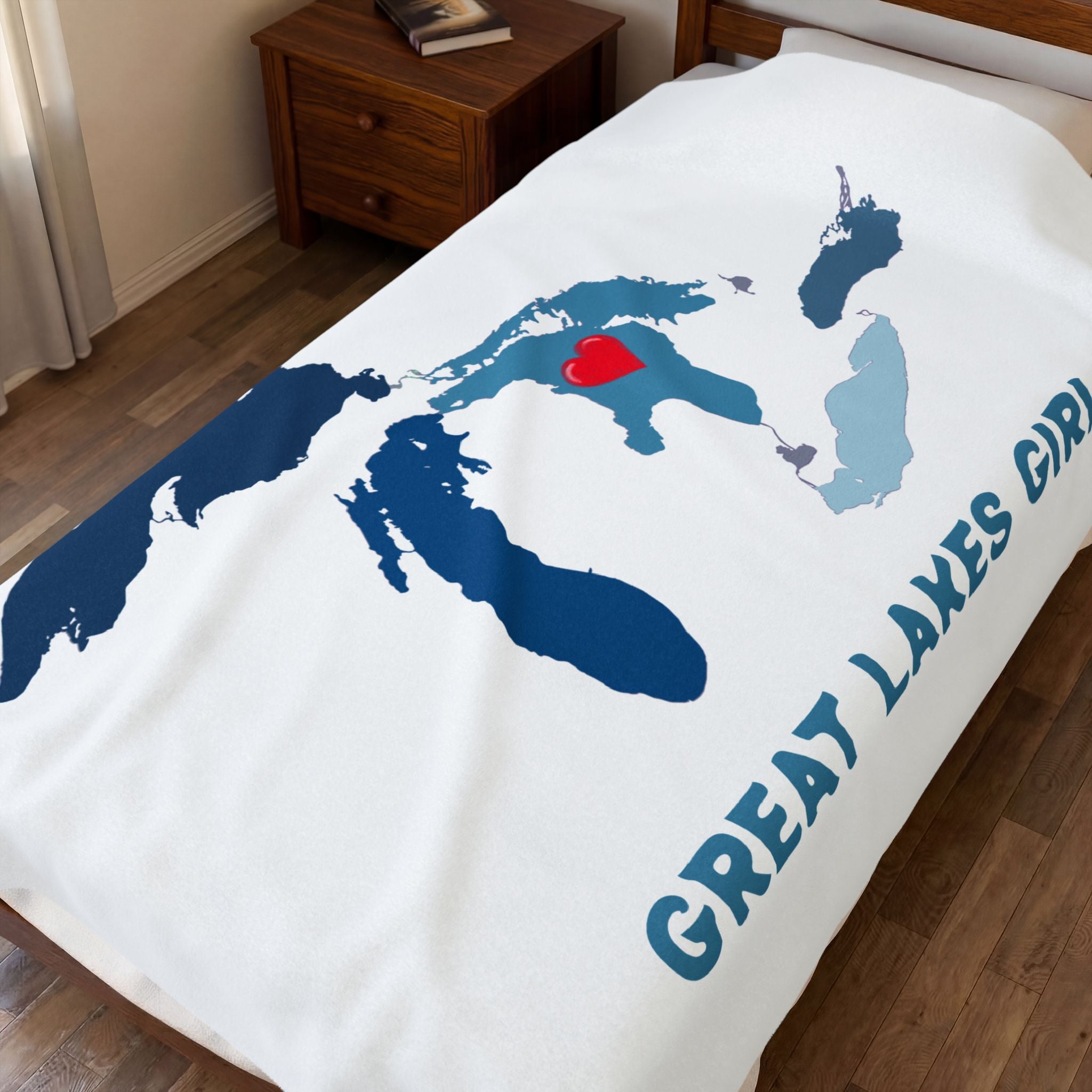 Lake Huron Heart & Map Cozy Throw - Velveteen Plush Blanket