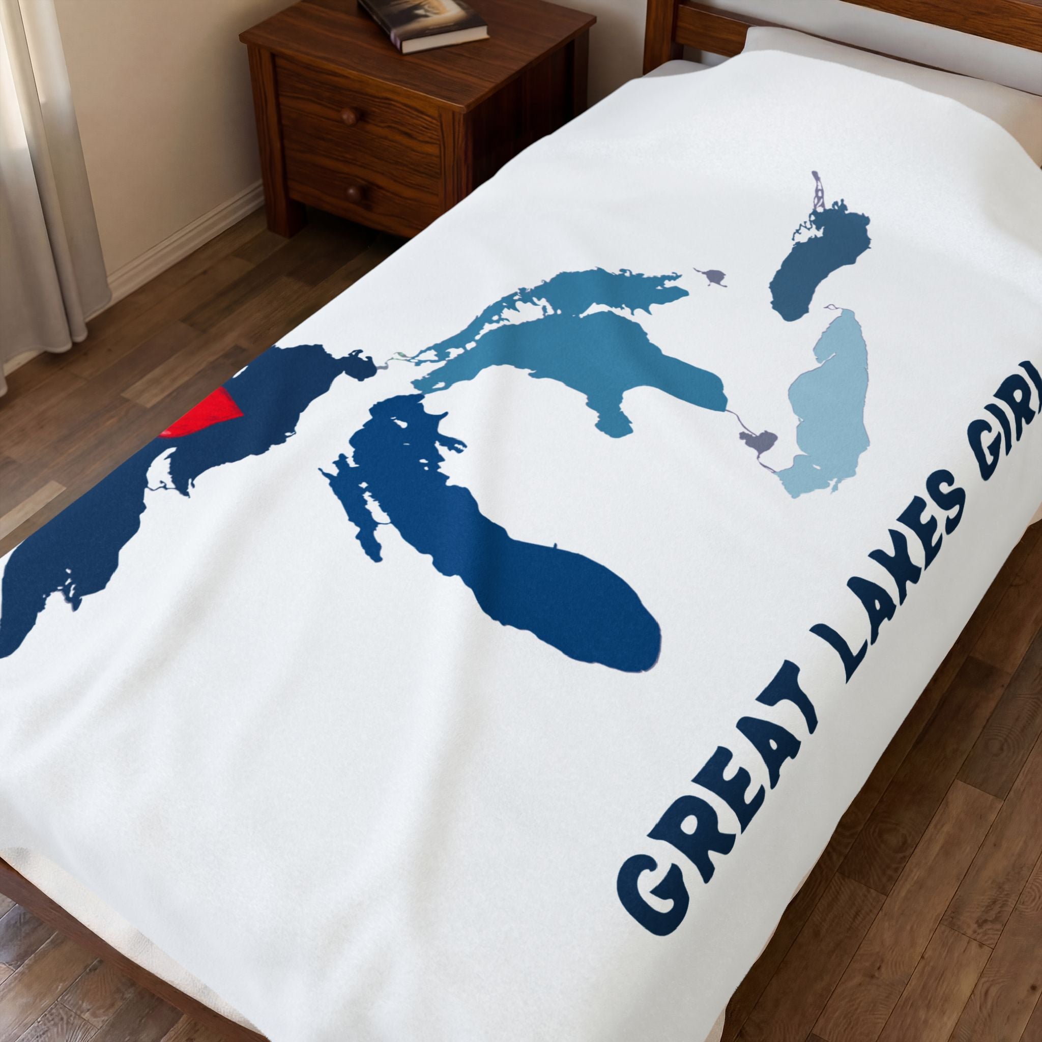 Lake Superior Heart & Map Cozy Throw - Velveteen Plush Blanket