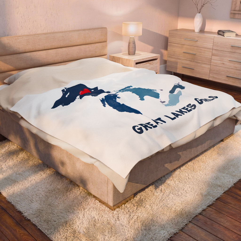 Lake Superior Heart & Map Cozy Throw - Velveteen Plush Blanket