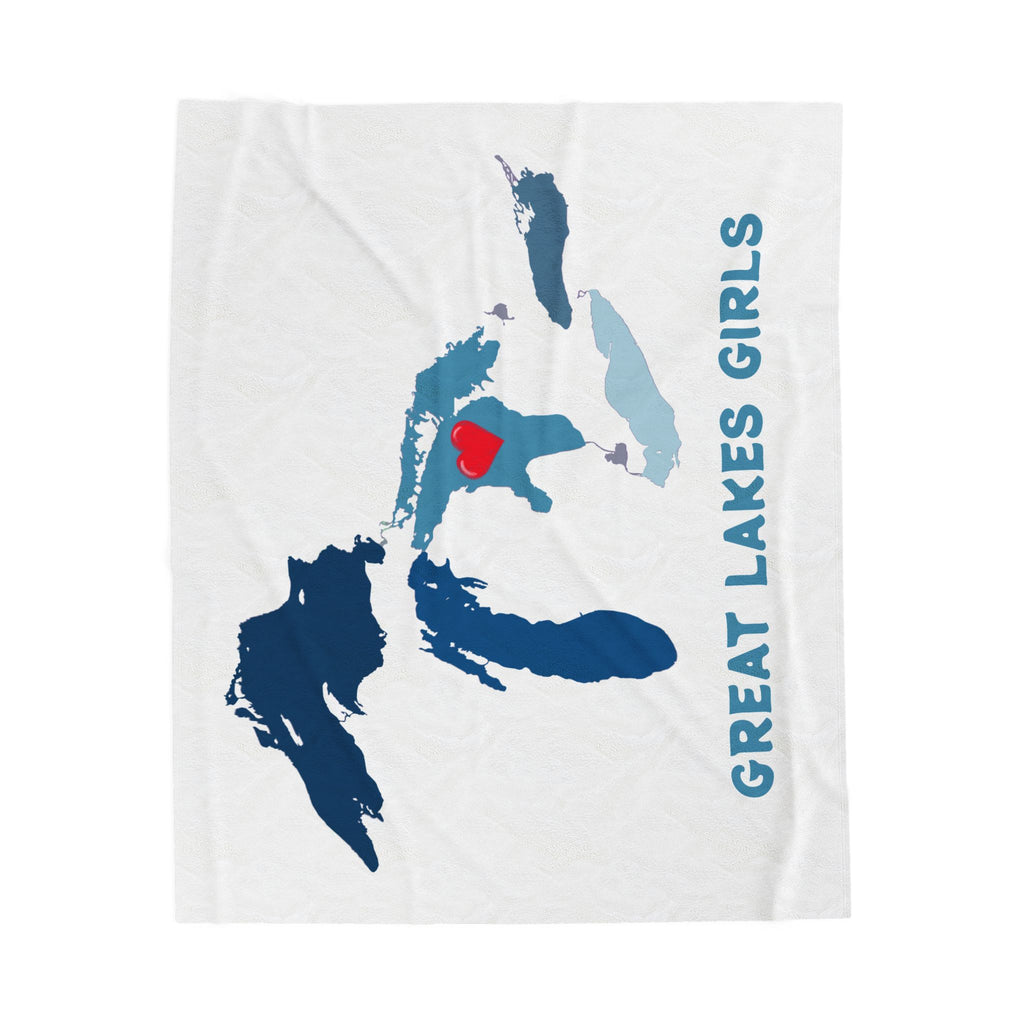 Lake Huron Heart & Map Cozy Throw - Velveteen Plush Blanket