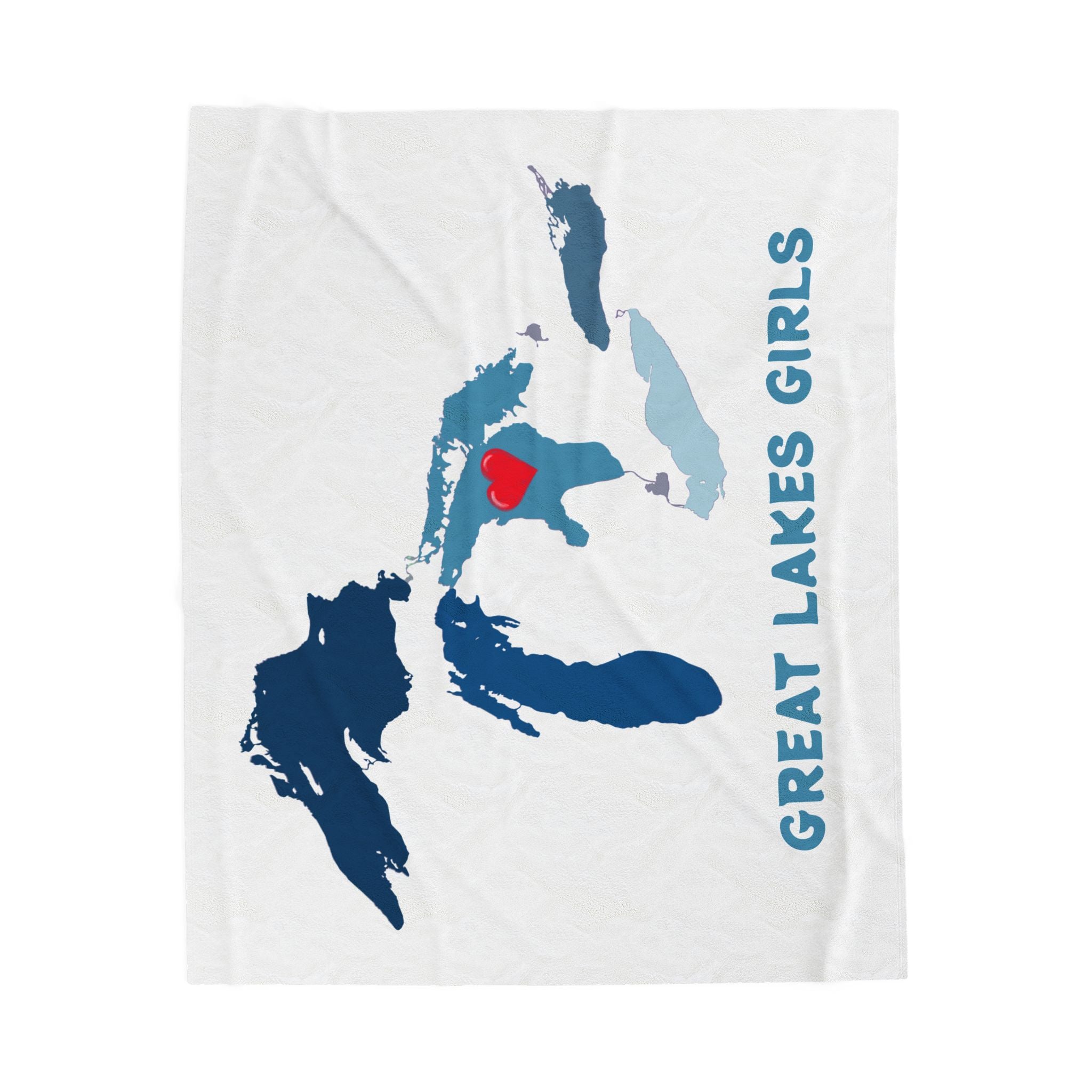 Lake Huron Heart & Map Cozy Throw - Velveteen Plush Blanket