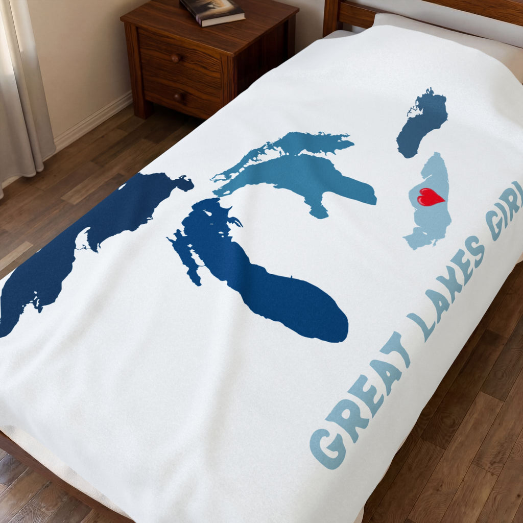Lake Erie Heart & Map Cozy Throw - Velveteen Plush Blanket