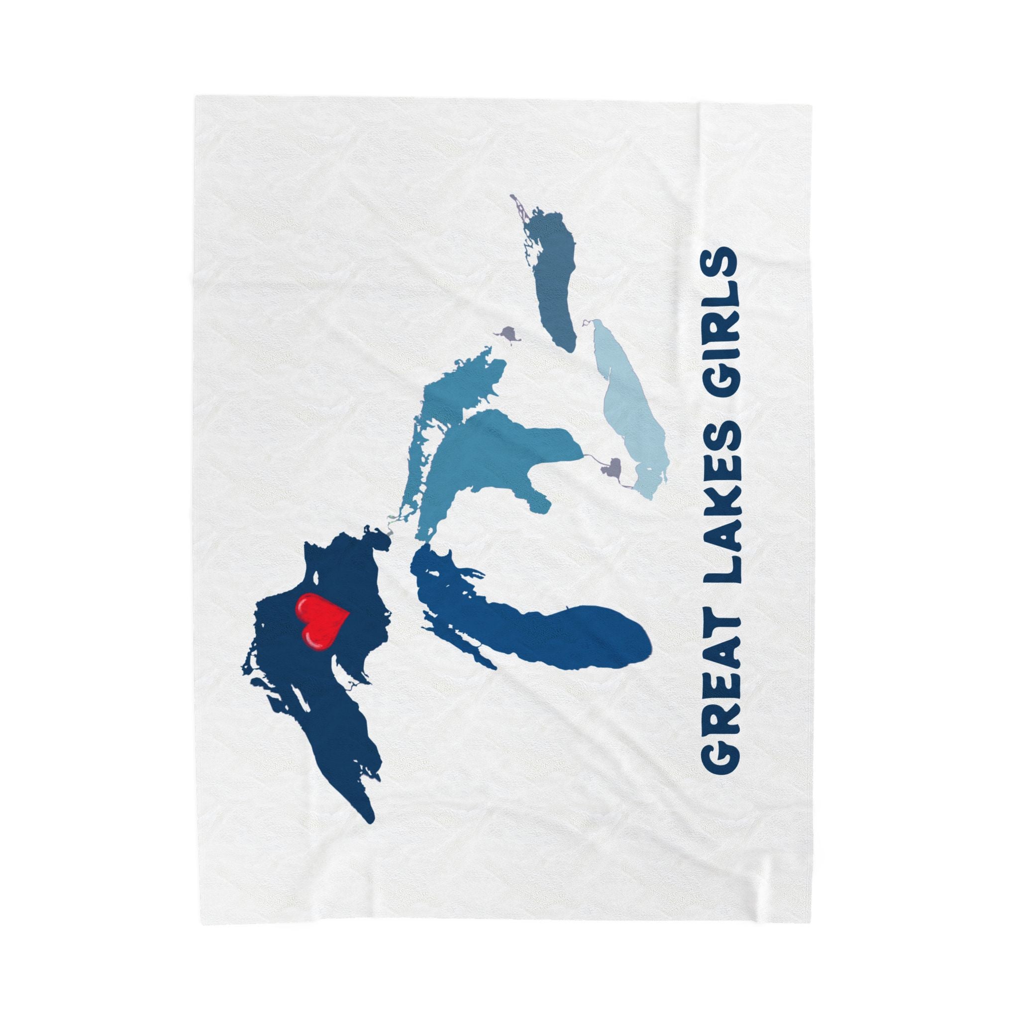 Lake Superior Heart & Map Cozy Throw - Velveteen Plush Blanket