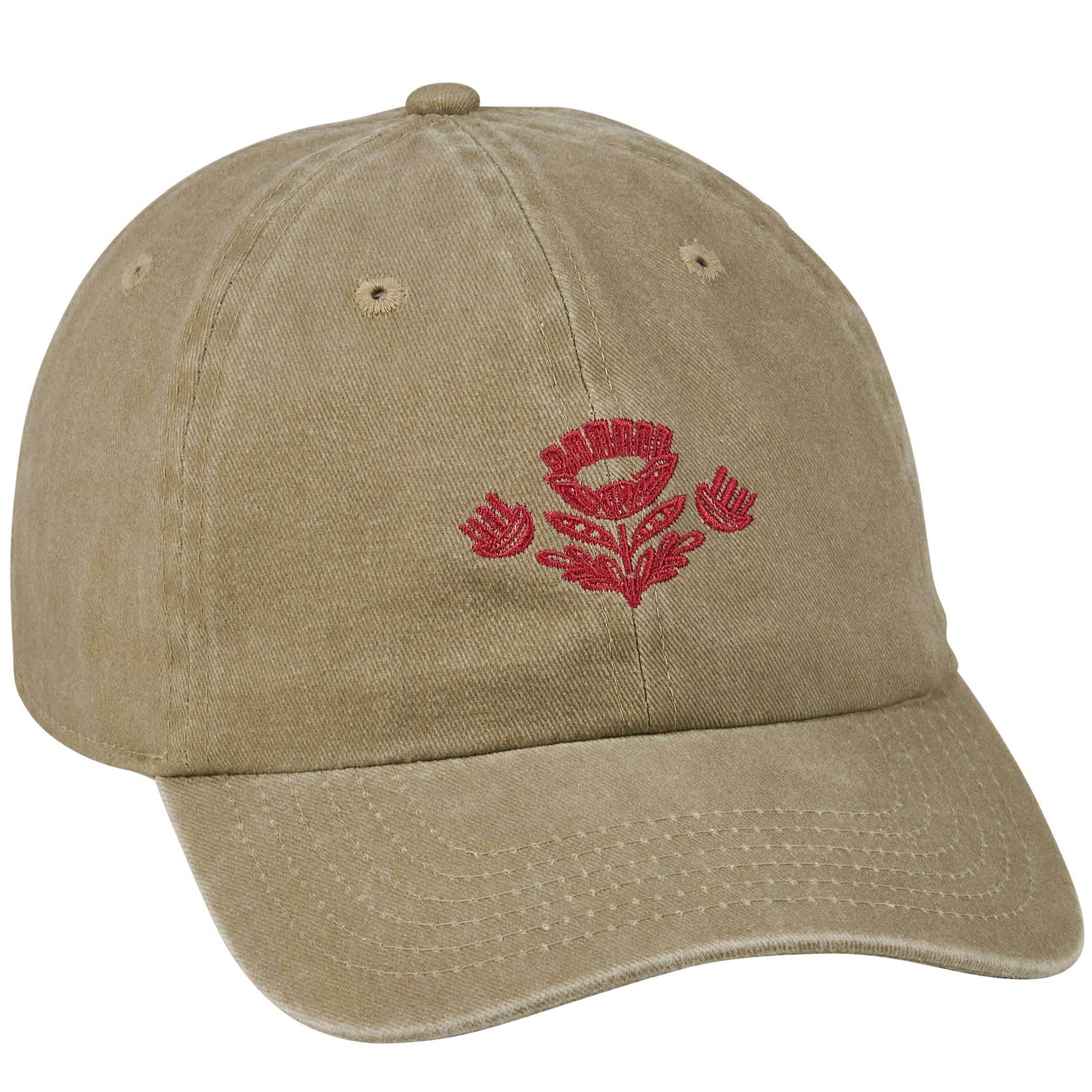 Red Folk Floral Embroidered Baseball Cap - Great Lakes Girls, Ltd.