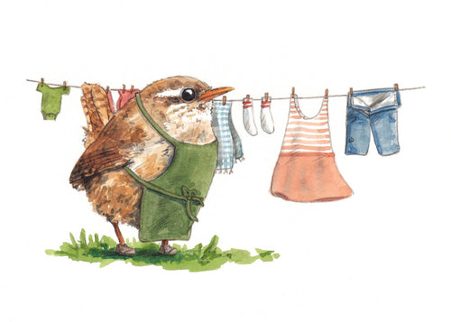 Bird with Laundry Art Print - Great Lakes Girls, Ltd.